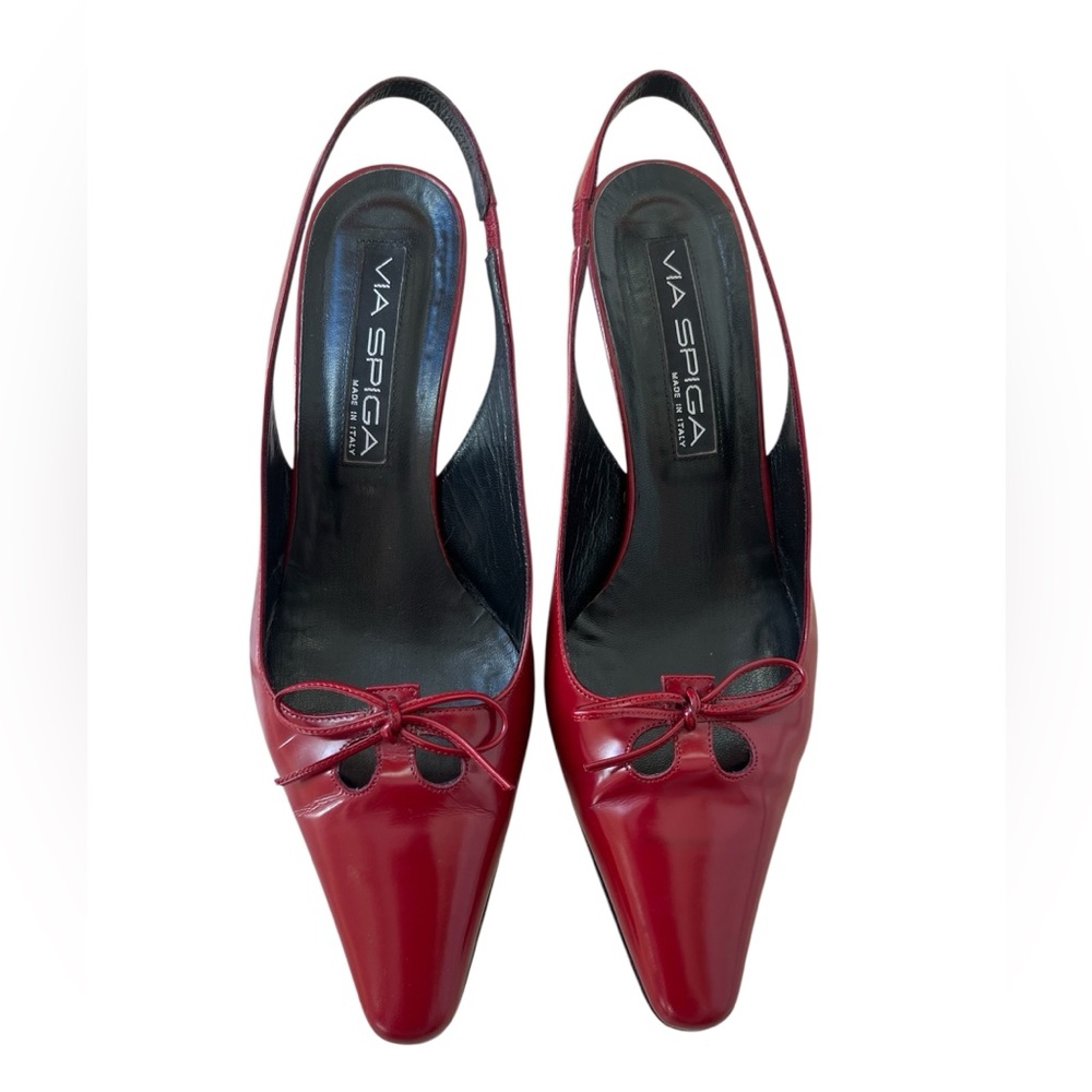 ✨VIA SPIGA✨Red Patent Kitten Heel Slingback Pumps